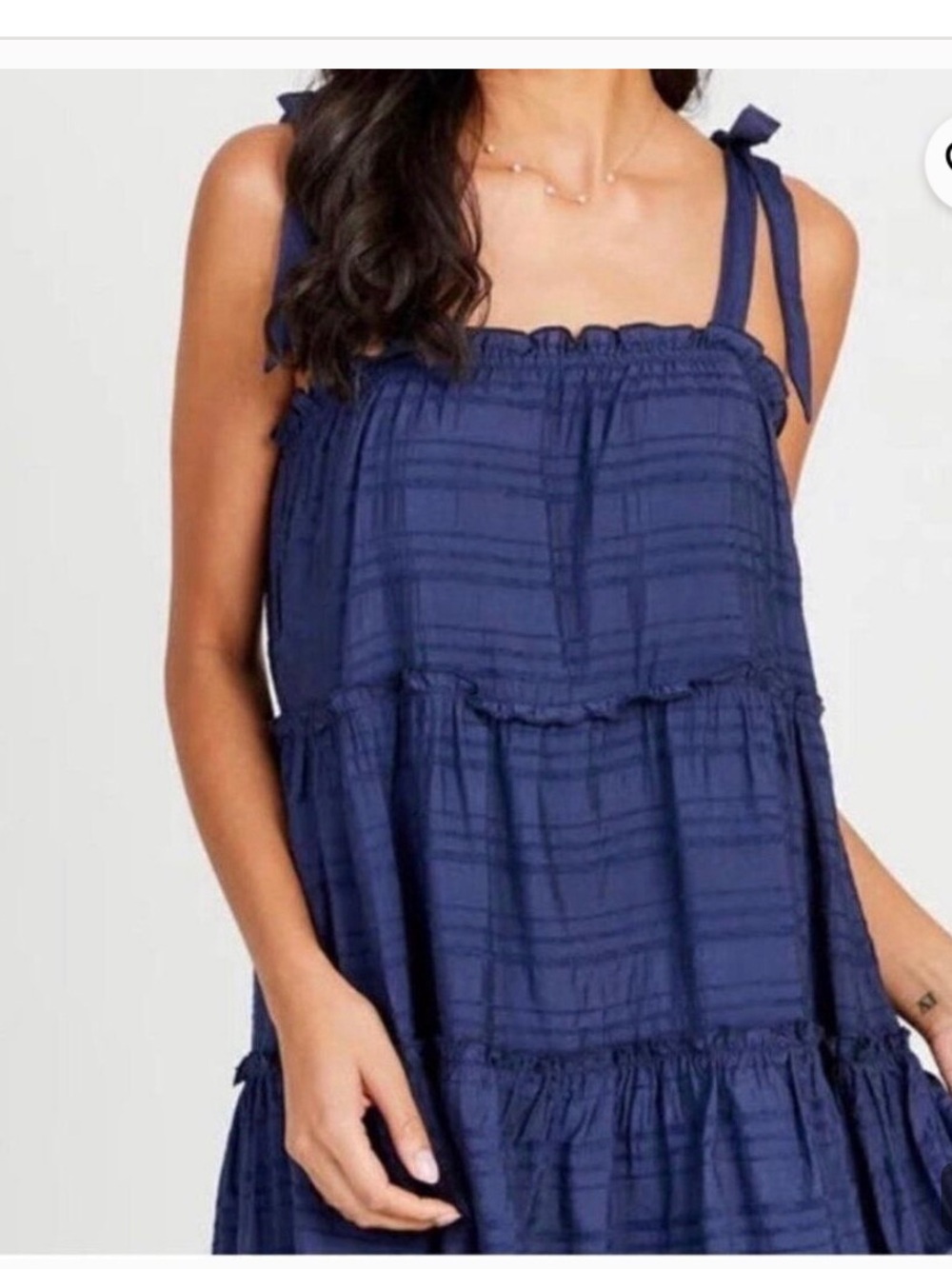Altar’d State Navy Blue Tiered Tie-Shoulder mini Sundress - xs